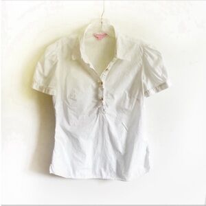 Lilly Pulitzer Noelle shirt classic white ruffles puff sleeves
